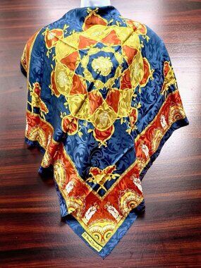 Italy Made New Never Worn Renato Balestra 100% Silk Scarf 34"  Blue Gold Red(65)